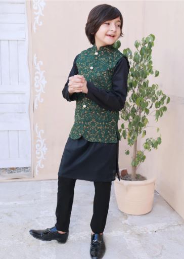 Leaf Green Embroidered Waistcoat